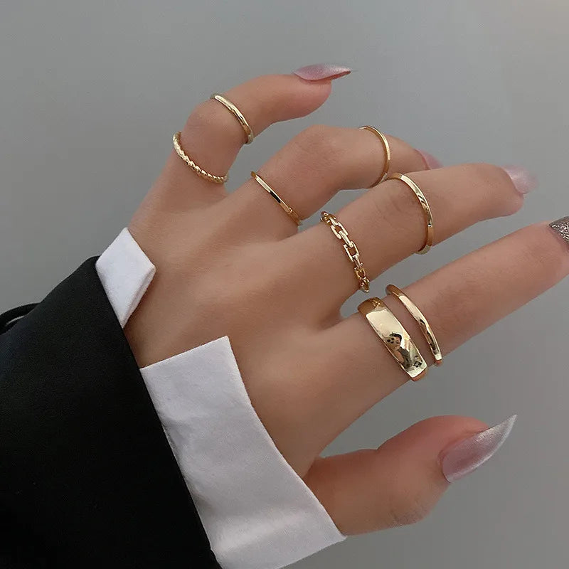 LATS European and American Retro Simple Love Ring Set for Women Creative Alloy Geometric Joint Rings 2022 Fashion Jewelry Gifts