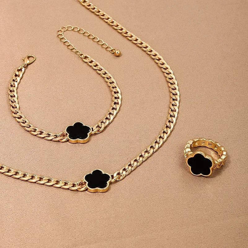 Europe and America  Accessory Water Drop Necklace Four-Piece Set Fashion Bracelets Rings Earrings Necklace Paty Jewerly Set Gift