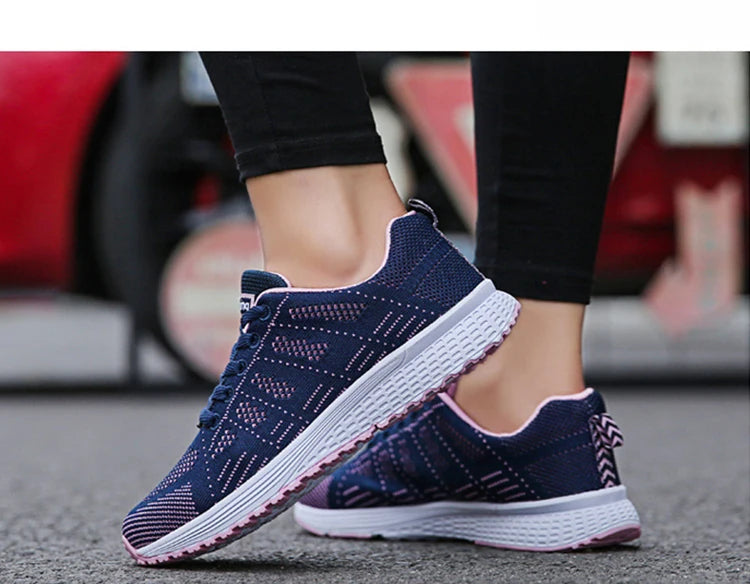 Women's Lace-up Casual Shoe Mesh Flat Shoes for Woman Summer Breathable White Sneakers Women's Vulcanized Sneakers Tenis Walking