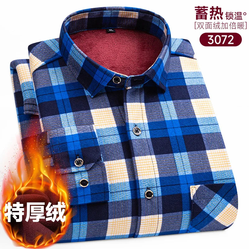 New men's long-sleeved shirt thickened and fleece warm 8XL9XL plus size autumn and winter casual no-ironing comfortable top