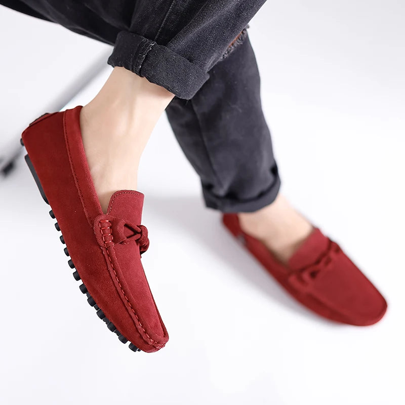 Suede Leather Men Loafers Handmade Slip-On Dress Shoes Comfortable Cushioned Insole Business Casual Shoes Man Driving Moccasins