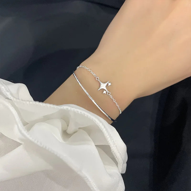VOQ Silver Color Women's Four Star Bracelet Star Double Layer Jewelry Girl Gift Direct Sale Wholesale