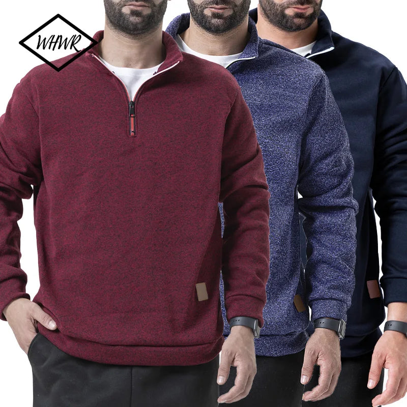 Men Sweatshirts Autumn Thicker Pullover Half Zipper Pullover Male Winter Solid Color Turtleneck Sweater Hoody Outdoor Sweatshirt