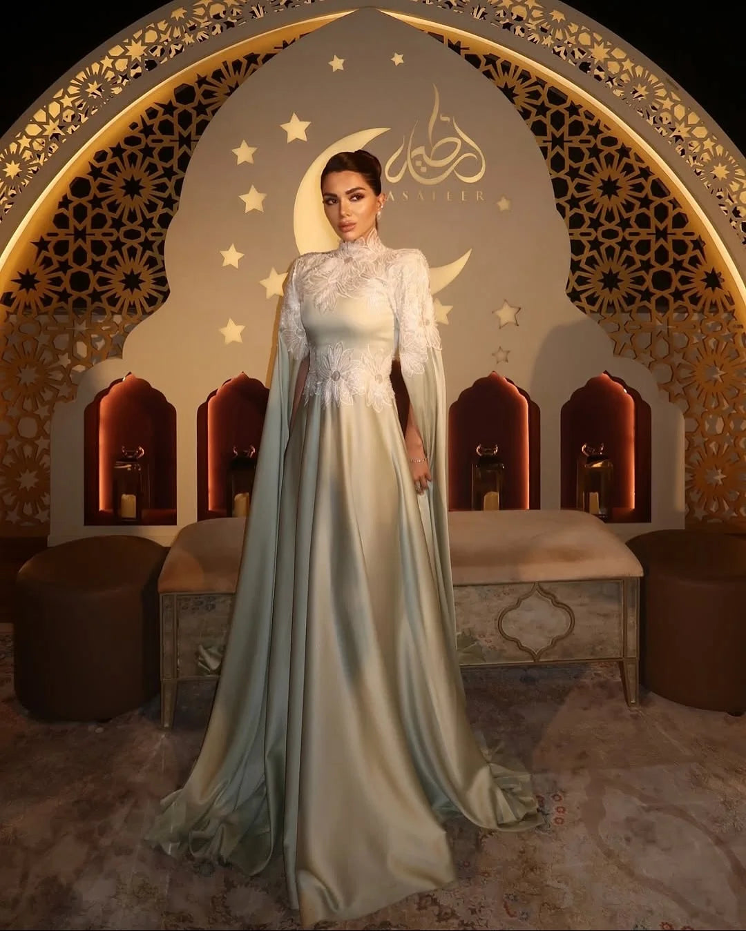 Customized A-Line Crew Neck Short Sleeves Elegant Classic Evening Dress Delicate Bespoke Occasion Gowns Fashion Celebrity Gowns