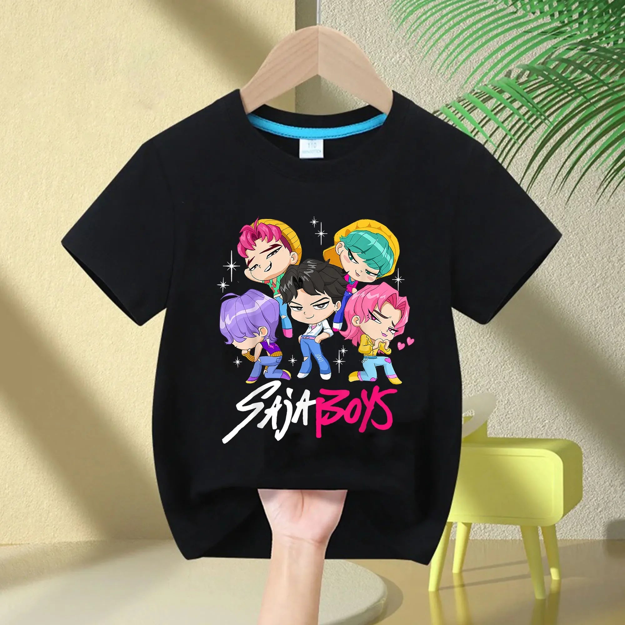 New 2025  KPop Demon Hunters Saja Boys Cartoon Boys T-shirt Round Neck Print Fashion Casual Top Children's T-shirt Kids Clothing