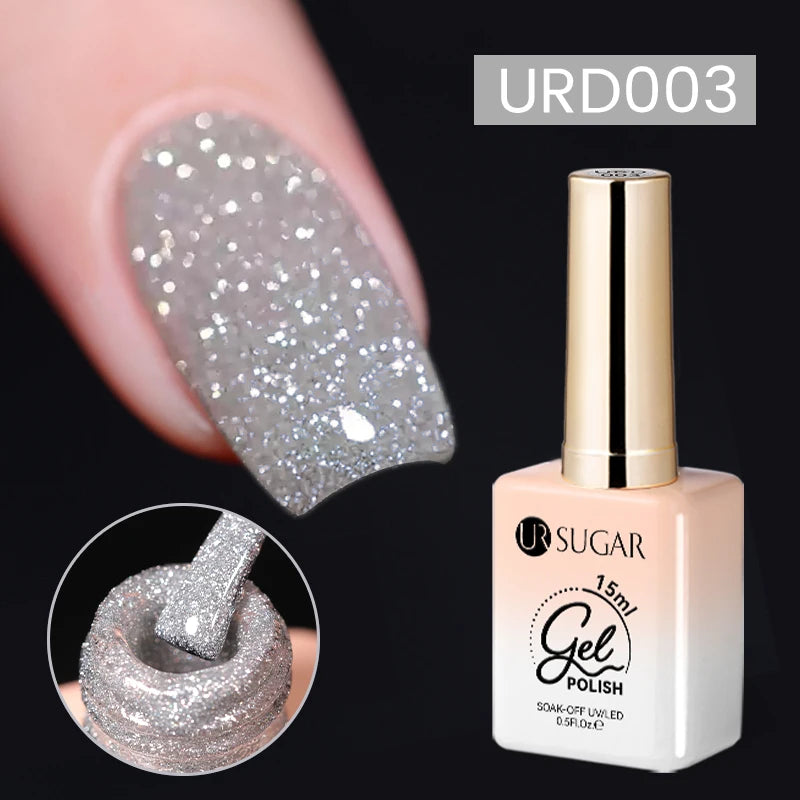 UR SUGAR 15ml Glitter Reflective Black Nail Gel Polish Flash Effect Shiny Soak Off UV Gel Manicure Colorful NeonNail Art Varnish