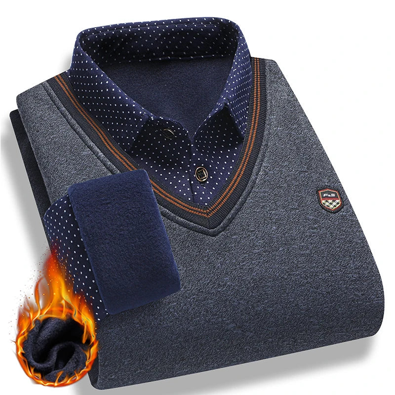 Vintage Plaid Sweater Pullover Men Thick Warm Knitwear Winter Autumn Clothing Patchwork Men's Fleeced Polo Collar Pullovers