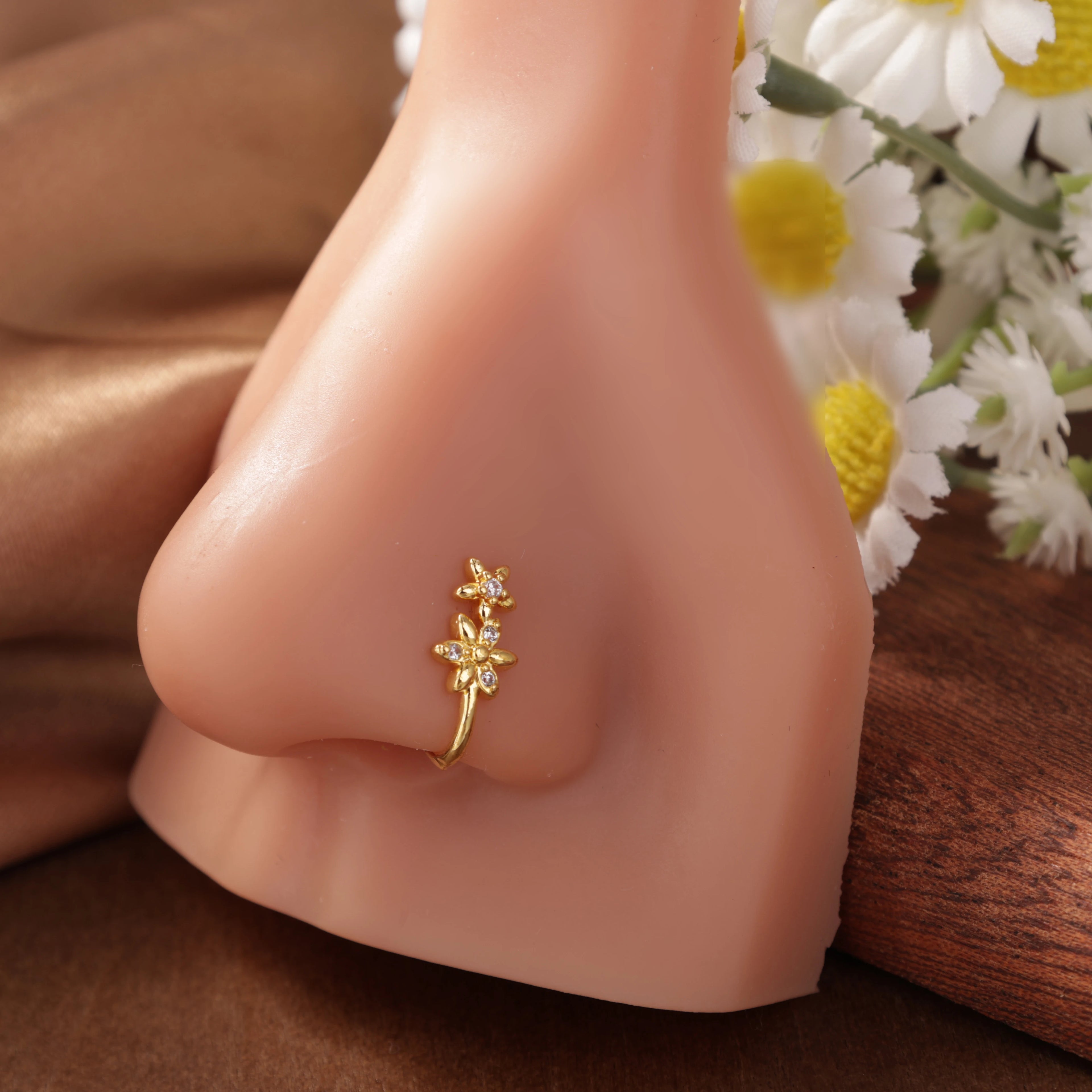 6PCS Fake Nose Ring CZ African Nose Cuffs Gold Fake Nose Piercing Faux Septum Nose Rings Clip On Nose Jewelry For Women