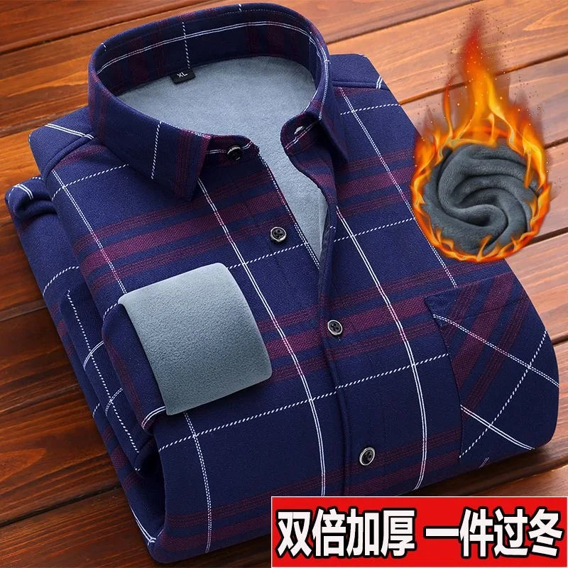Autumn/winter Fashion Trend American Vintage Thickened Warm Plaid Shirt Men's Loose Large Size High Quality Long Sleeve Shirt