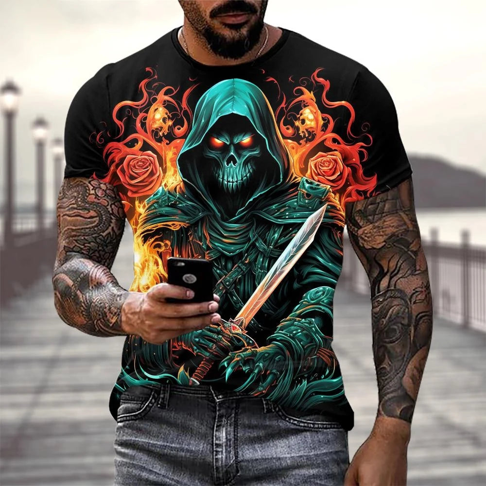 Funny 3D Horror Skull Print T Shirt For Men Casual O-neck Short Sleeve Tops Summer Trend Street Clothing Fashion Loose Men's Tee
