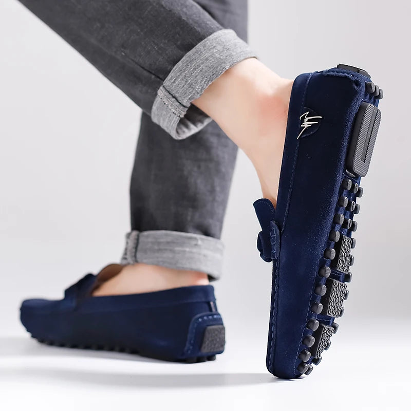 Suede Leather Men Loafers Handmade Slip-On Dress Shoes Comfortable Cushioned Insole Business Casual Shoes Man Driving Moccasins