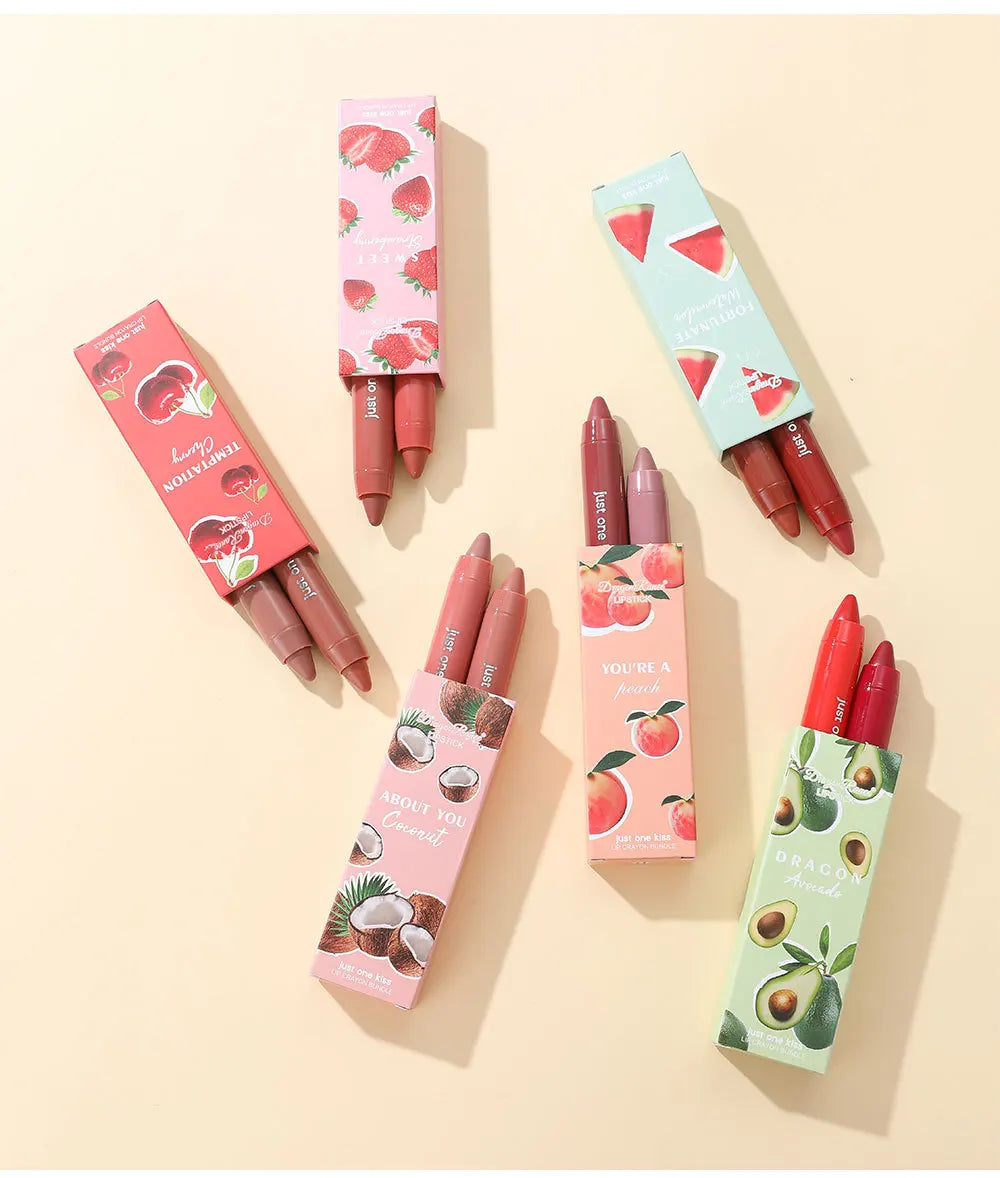 Dragon Ranee 2pcs/set Moisturising Crayon Lipstick Pencil Long Lasting Moisturising Lip Liner Solid Fruit Lip Nectar