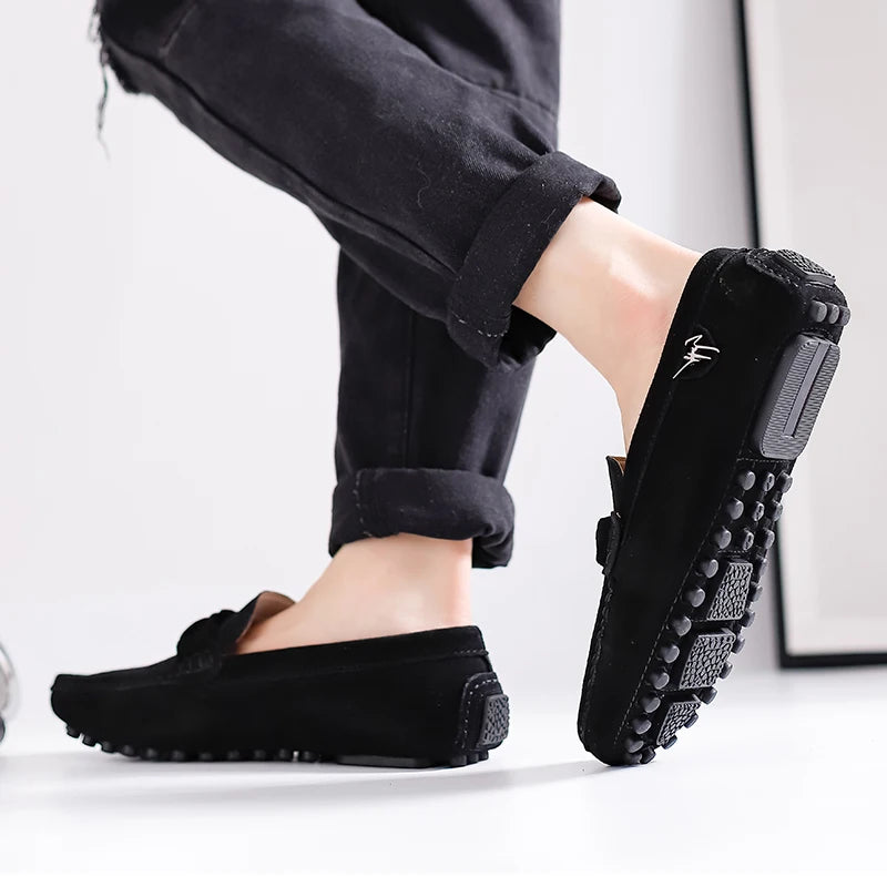 Suede Leather Men Loafers Handmade Slip-On Dress Shoes Comfortable Cushioned Insole Business Casual Shoes Man Driving Moccasins