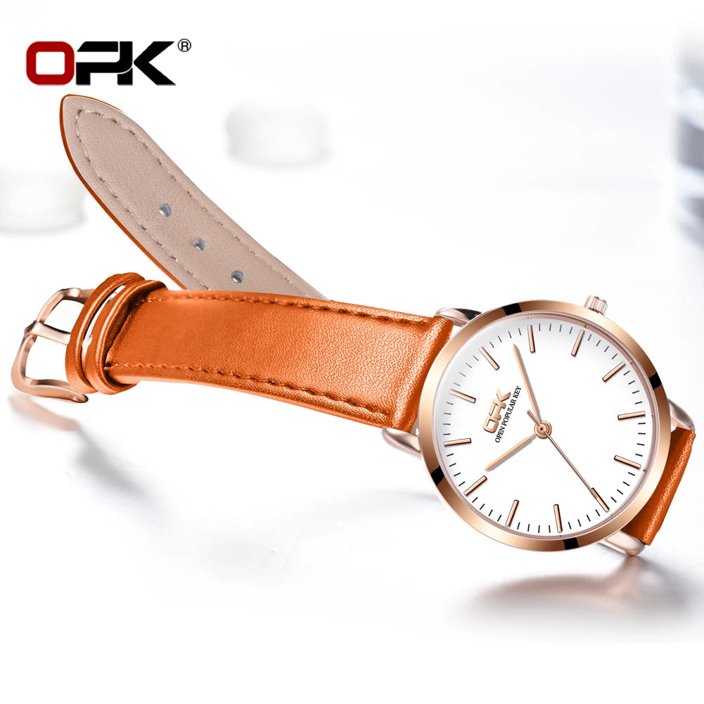 OPK 8101 Original Quartz Watch For Women Waterproof Leather Strap Hand Clock Simple Dial Top Brand Fashion Ladies Wrist Watches