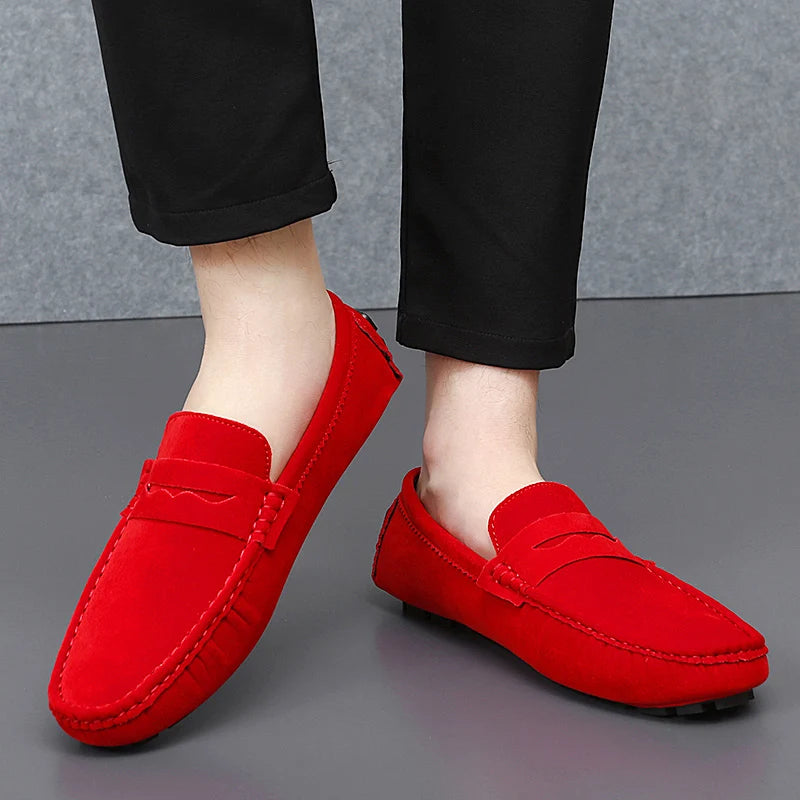 Suede Leather Penny Peas Loafers Men Women Boys Driving Shoes Big Size 35-48 Moccasins Slip on Flats Designer Mens Loafers Pink