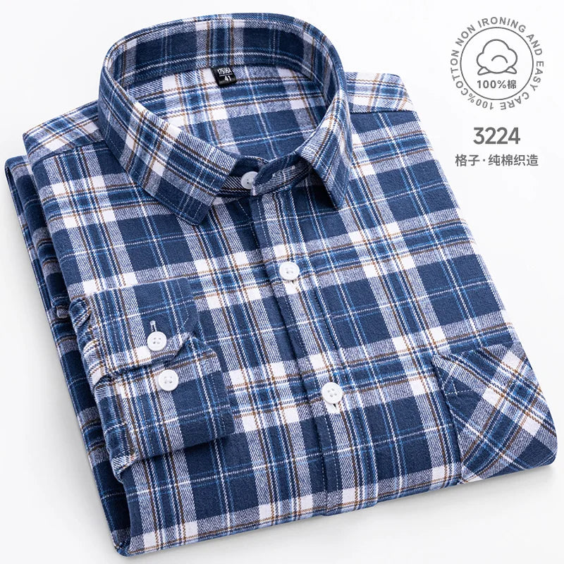 New Plaid Flannel Shirts For Men Long Sleeve 100%Cotton Fashion Casual Soft Standard-Fit Man Blouse Clothes Oversize 10XL 11XL