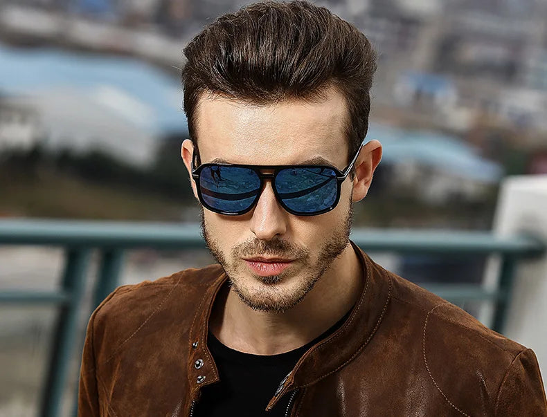 Polarized Sunglasses Men Fashion Double Bridge Square Frame Sun Glasses Brand Designer Unisex Driving Goggles Gafas De Sol UV400