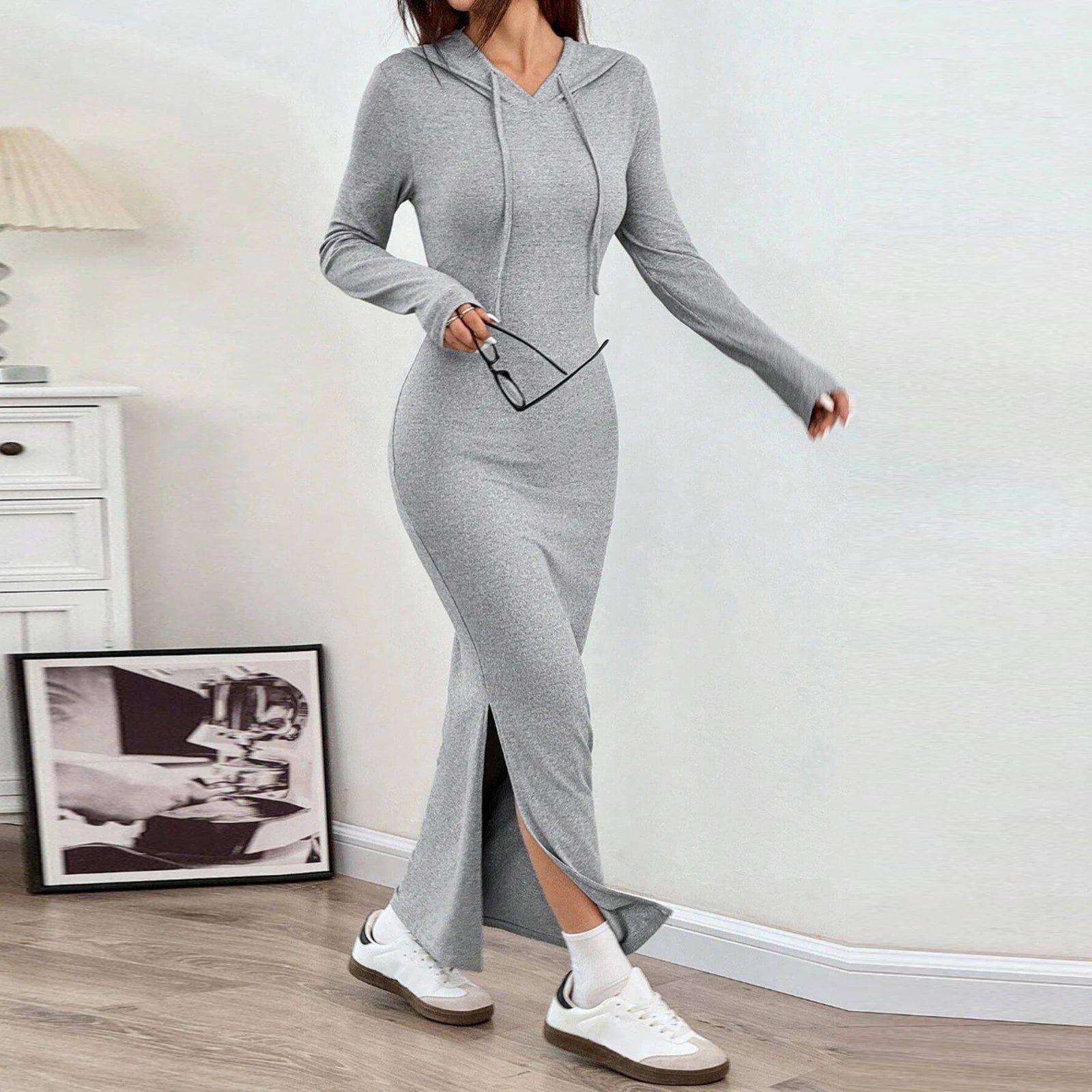 Women's Long Dress High Waisted Slim Fitting Pencil Skirt Bodysuit Fashion Long Dress Casual Dresses Sweatshirt Hooded Dress