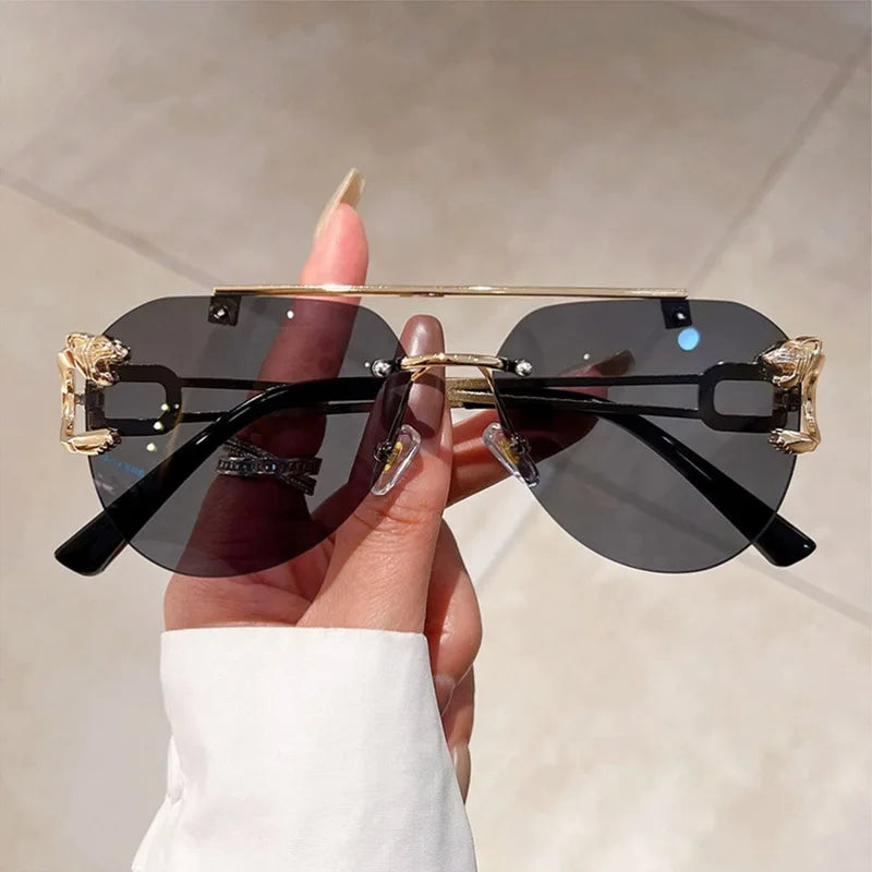 New Trendy Rimless Sunglasses Men Women Fashion Oversized Square Shades Eyewear Double Bridge Gradient UV400 Sun Glasses
