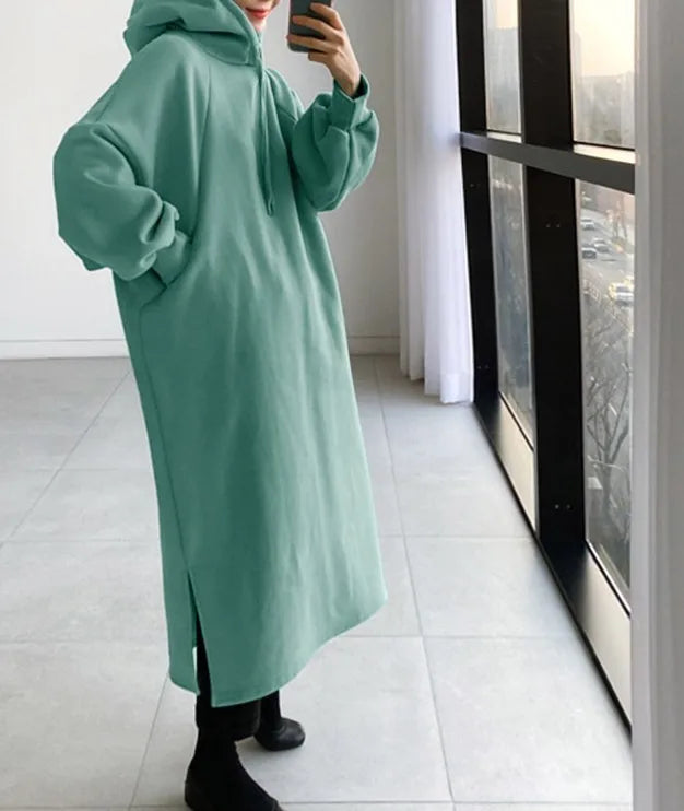 2025 Thicken Autumn Winter Women Oversized Hoodie Long Dress Solid Fashion Long Sleeve Female Clothing Casual Loose New Dresses