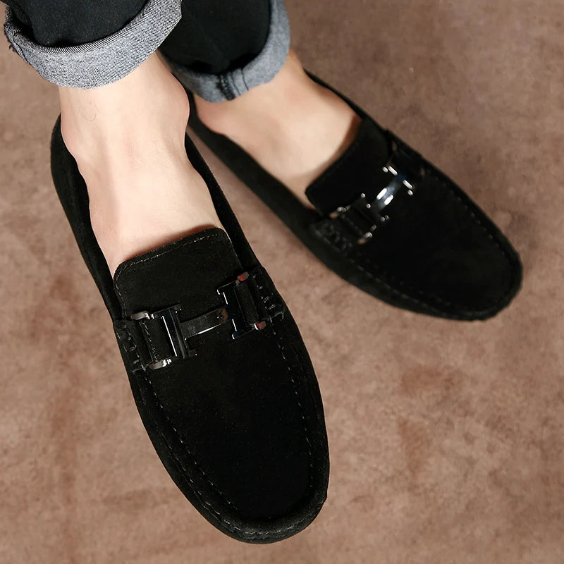 Classic Mens Loafers Male Summer Soft Shoes Fashion Men's Casual Leather Shoe Suede Casual Flats Breathable Hand-stitching Shoes