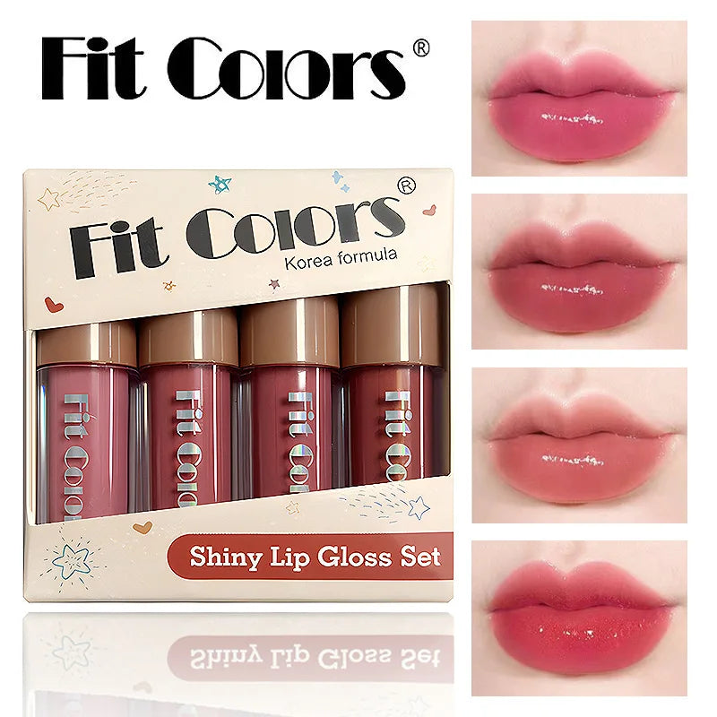 Fit Colors Velvet Lip Gloss Set — 4-Piece Non-Transfer, Diamond Finish, Long-Lasting Lip Gloss Collection