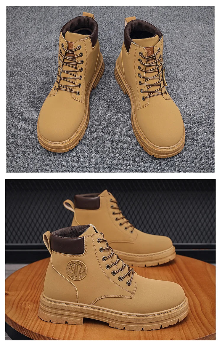 New autumn men shoes boots High Top Fashion Motorcycle Leather Shoes Outdoor leisure comfortable Boots male Lace-Up Botas