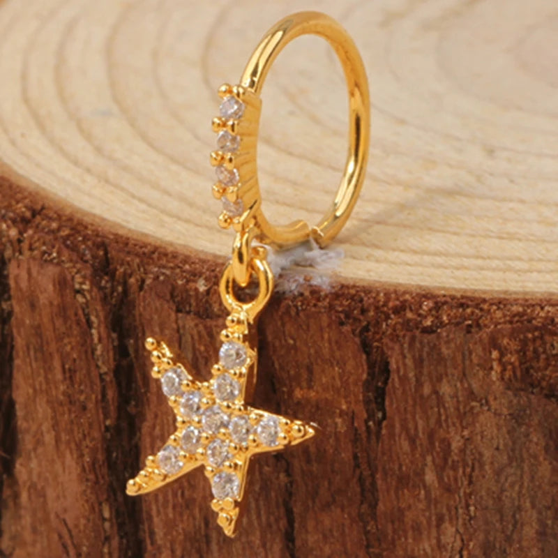 Gold Plated Pendant Nose Ring Hoop for Women Crystal Nose Hoop Protection Jewelry Nose Piercing Cartilage Earring Piercing