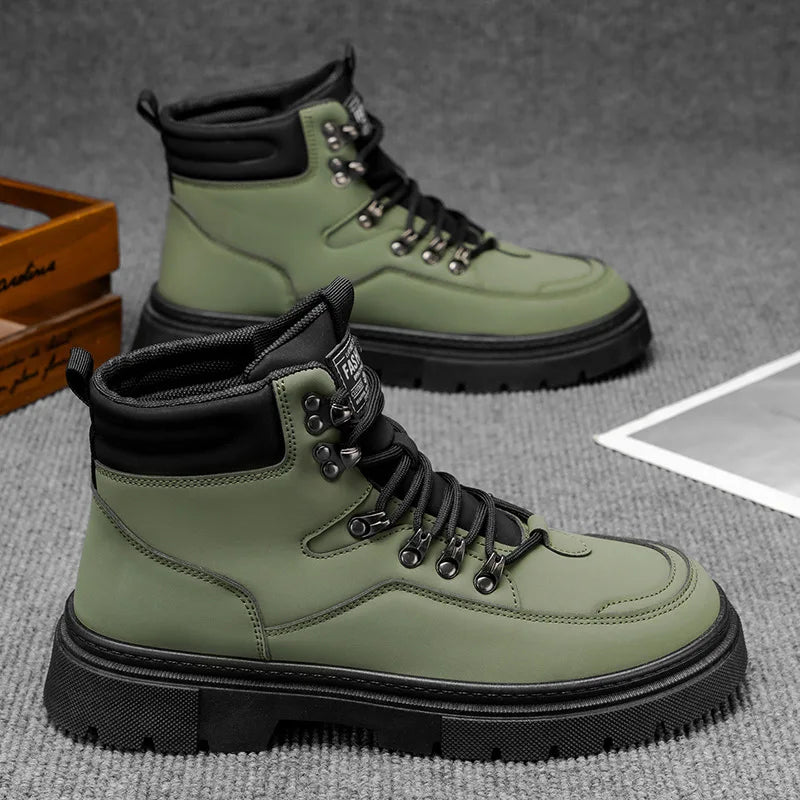 New Men's Leather Boots Brand Retro Comfortable Boots for Men 2025 Fashion High Top Non Slip Casual Shoes Business Work Shoes