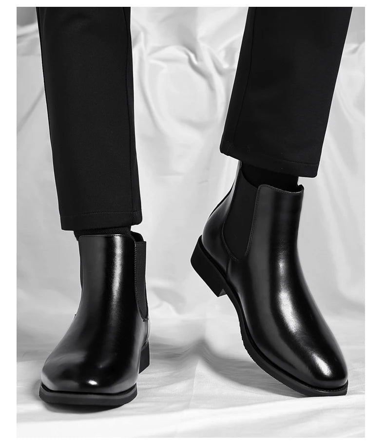 2025 New Chelsea Leather Shoes Suede Leather Men's Pointed Business Casual Ankle Boot Fashion Male Winter New Style Comfortable