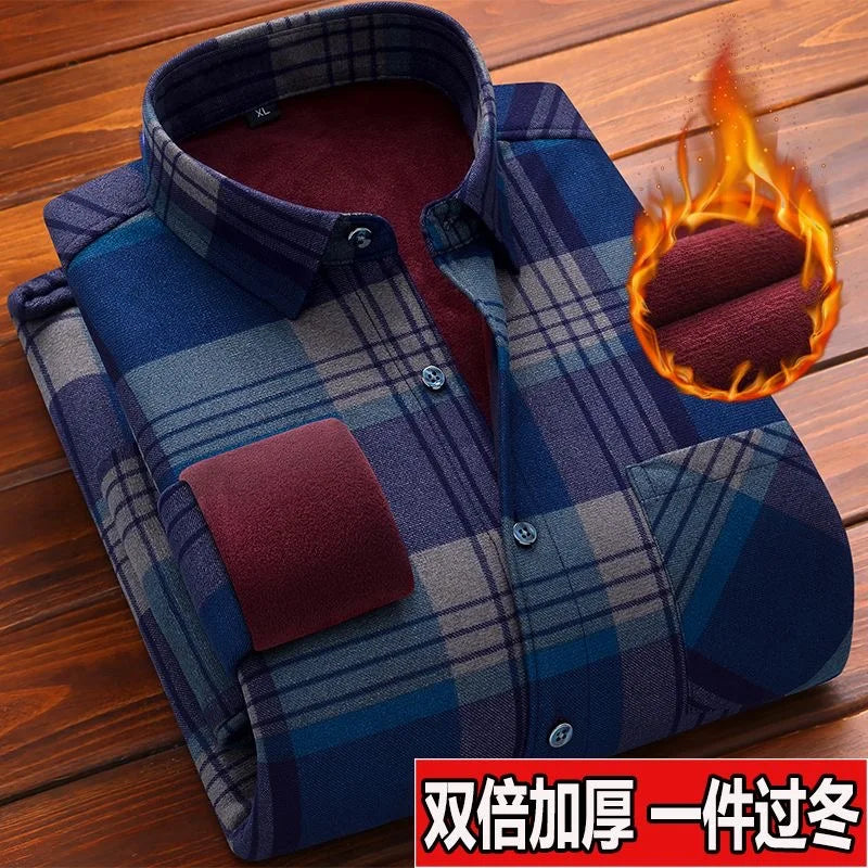 Autumn/winter Fashion Trend American Vintage Thickened Warm Plaid Shirt Men's Loose Large Size High Quality Long Sleeve Shirt
