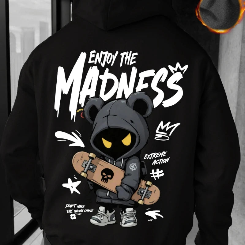 Autumn and Winter Men's Casual Street Hooded Sweatshirt - Hand-painted Cartoon Human Figure Letter Pattern Printed Hooded Shirt