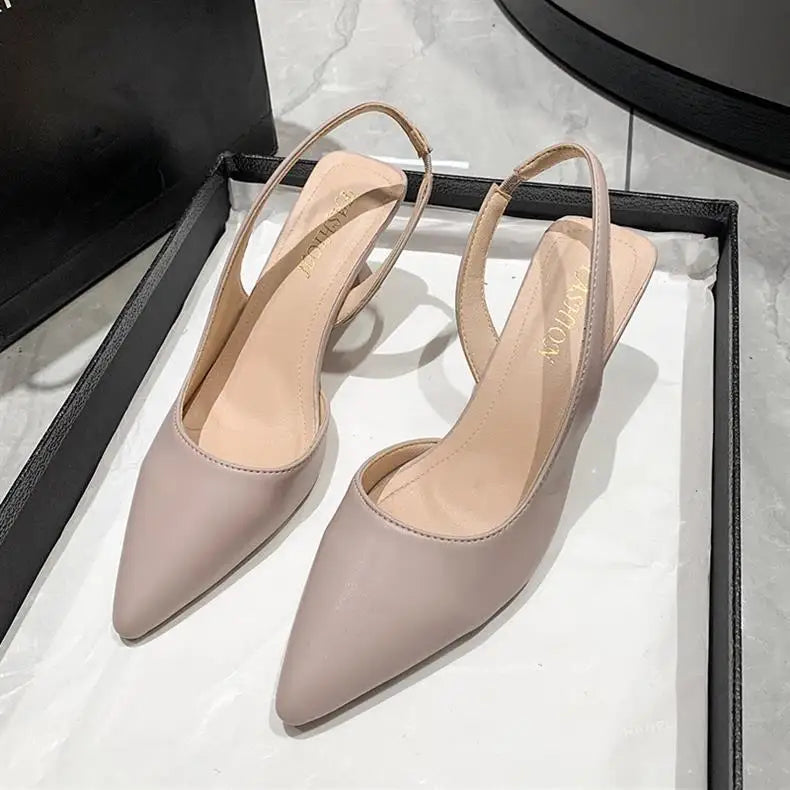 Luxury High Heel Women's Sandals Shallow Mouth Leather Baotou High Heel Shoes Pointed Top Fashion Stiletto Heel Women's Shoes