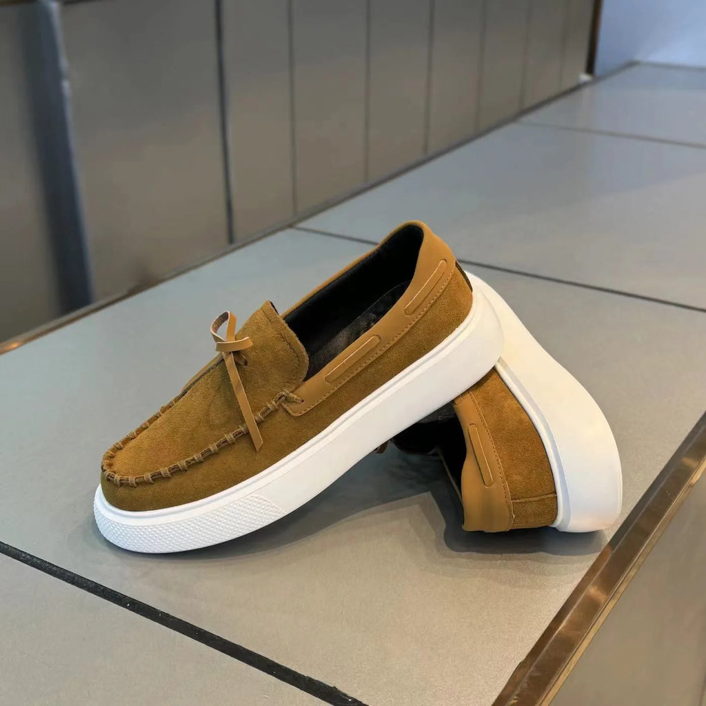 Trend Men's Shoes Retro Loafers Slip on Flats 2025 New Trend Spring Autumn Platform Suede Shoes Soft Sole Driving Shoes for Men