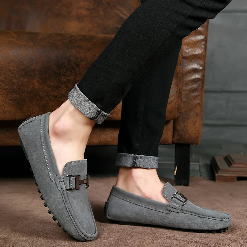 Classic Mens Loafers Male Summer Soft Shoes Fashion Men's Casual Leather Shoe Suede Casual Flats Breathable Hand-stitching Shoes