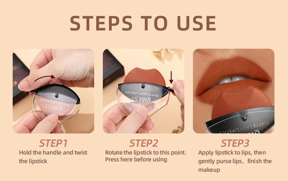 Lip-shaped lipstick seal Sip into makeup lazy blush lipstick Matte makeup effect Moisturizing lip gloss Waterproof non-stick cup
