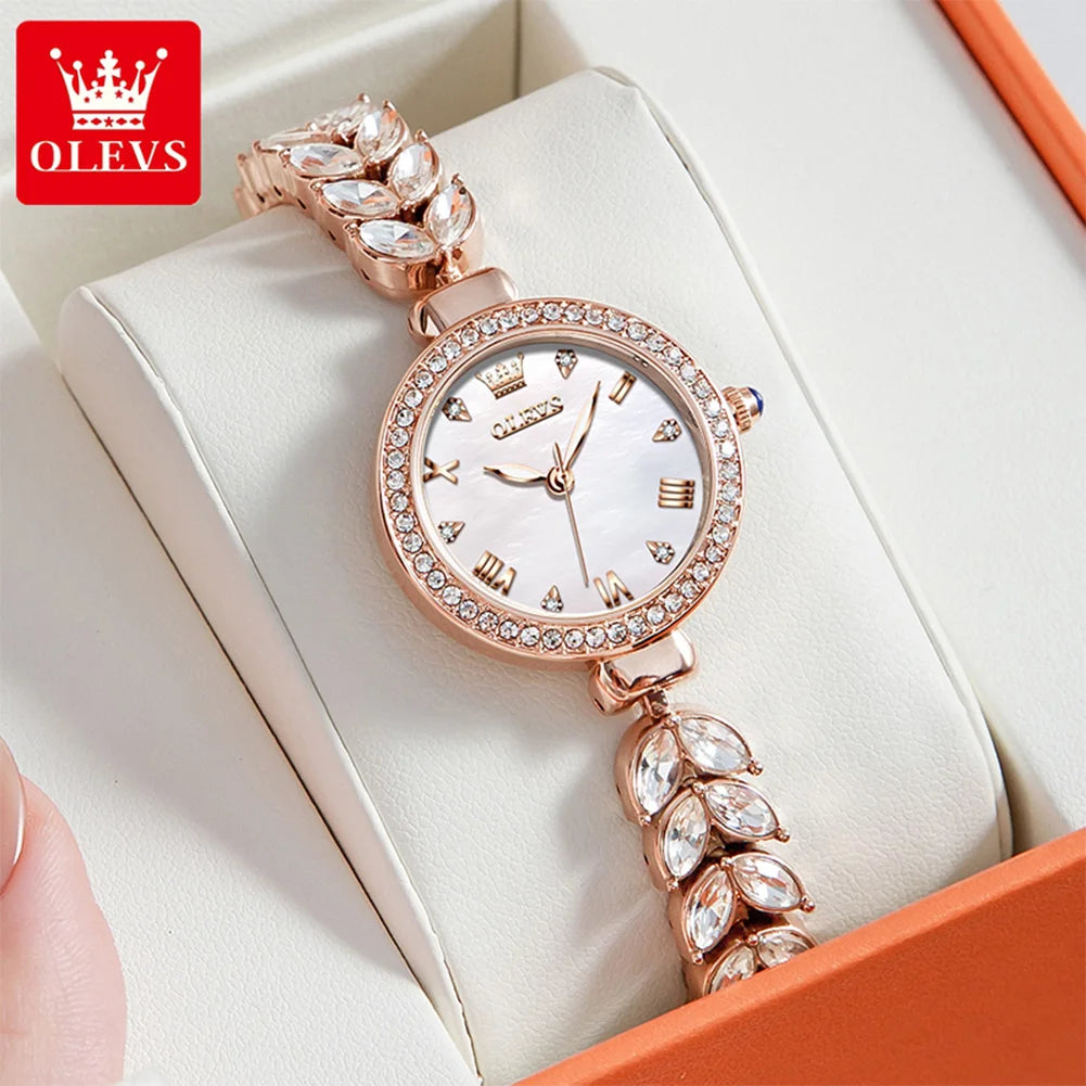 OLEVS 9971 Original Quartz Watches for Woman Fashion Full Diamond Mermaid Bracelet Wrist Watch Luxury Elegant Ladies Dress Watch