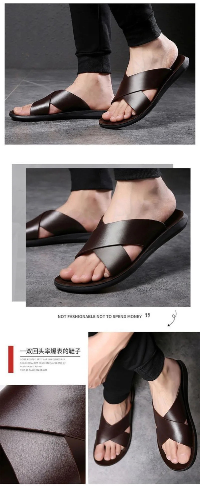 Men's Slippers Fashion Leather Slippers Outdoor Non Slip Beach Shoes for Men Light EVA Soft Sole Slippers 2025Summer New Slides