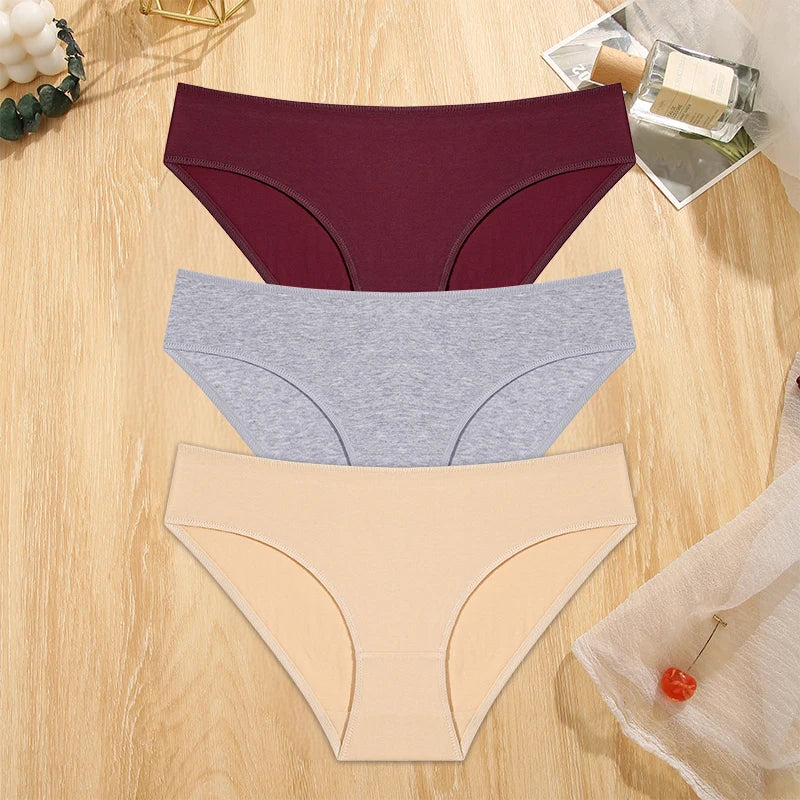 FINETOO 3PCS/Set S-XL Cotton Lingerie Panties Women Underwear Sexy Femme Underwear Women's Underpant Panty 8 Solid Color Briefs