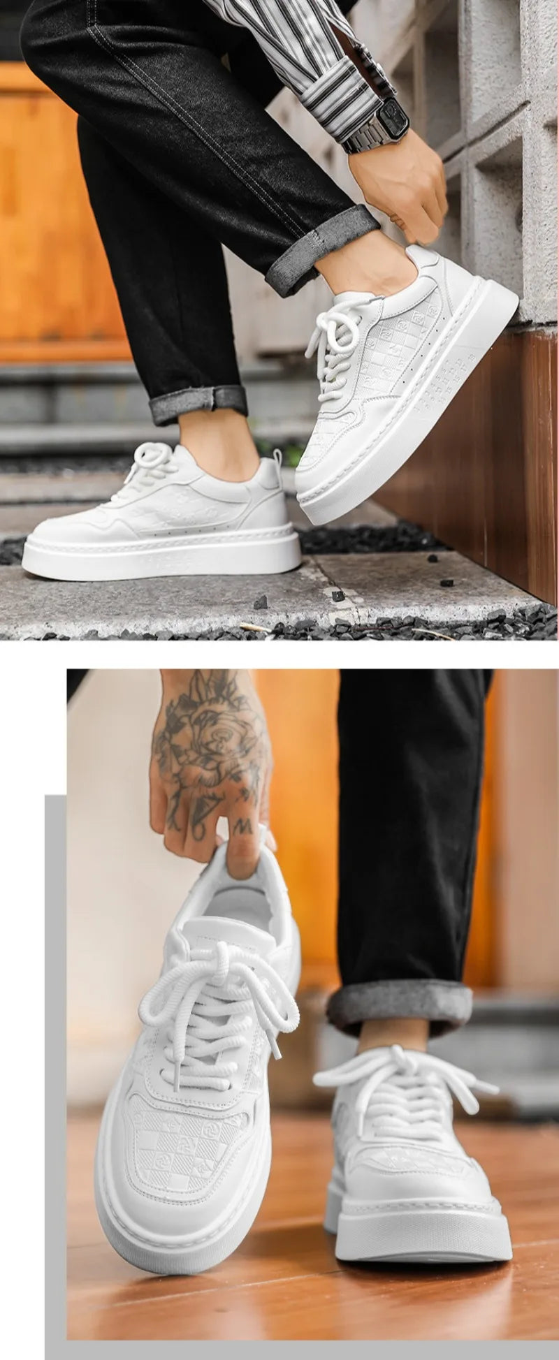 New Korean Version Printed Men Skateboarding Shoes Men Fashinable Increase Breathability Platform White Shoes Sports Casual Shoe