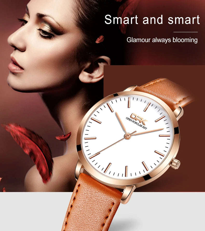 OPK 8101 Original Quartz Watch For Women Waterproof Leather Strap Hand Clock Simple Dial Top Brand Fashion Ladies Wrist Watches