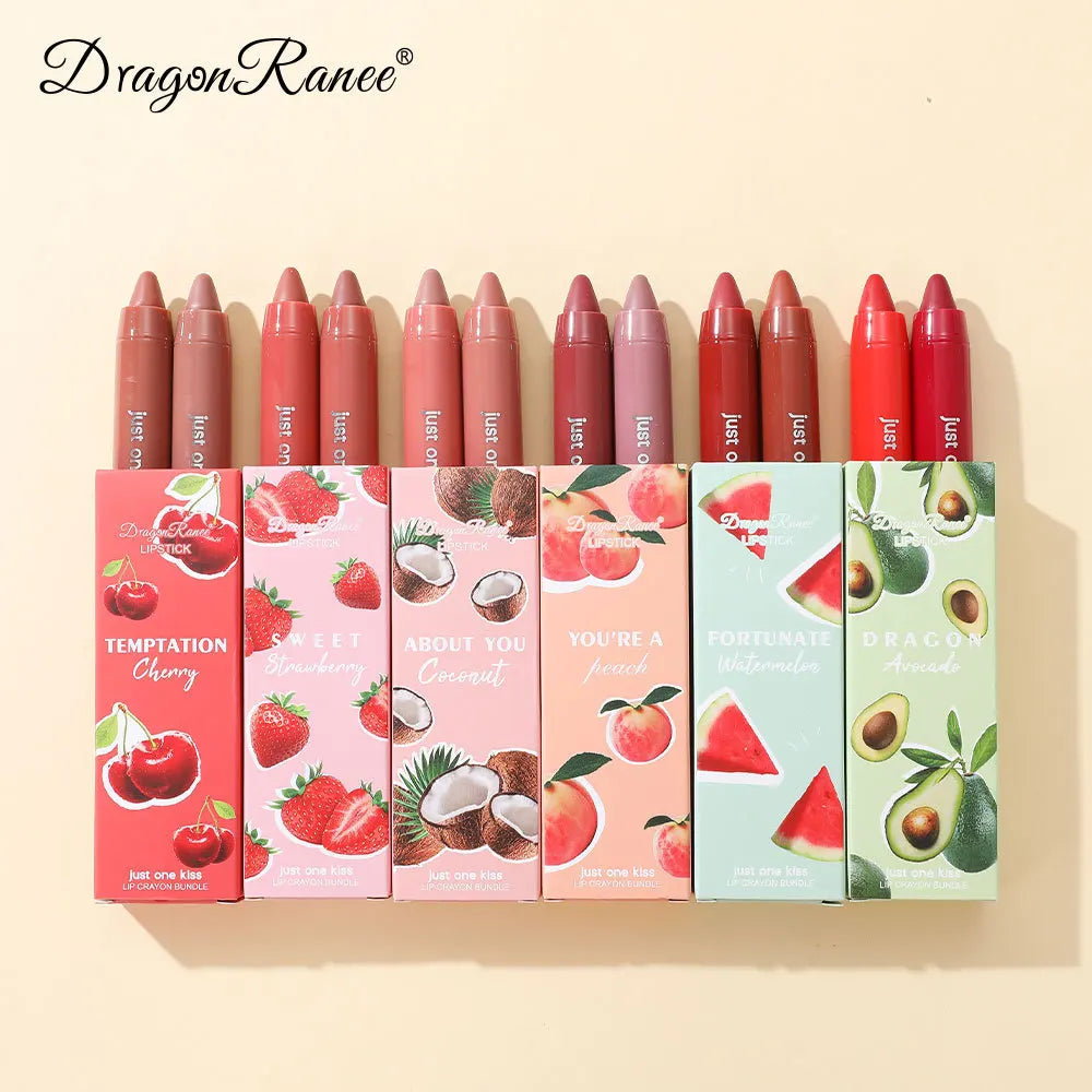Dragon Ranee 2pcs/set Moisturising Crayon Lipstick Pencil Long Lasting Moisturising Lip Liner Solid Fruit Lip Nectar