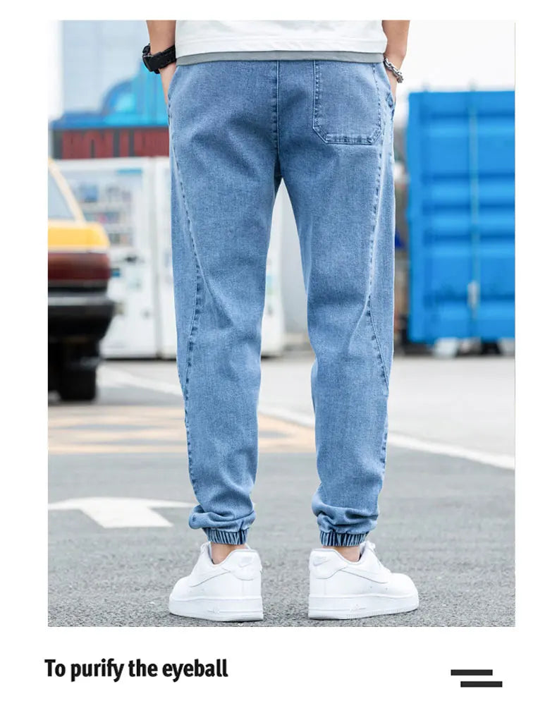 New Big Size 8XL Men's Jogger Jeans Streetwear Black Blue Casual Denim Cargo Pants Stretch Cotton Taper Jeans Baggy Trousers