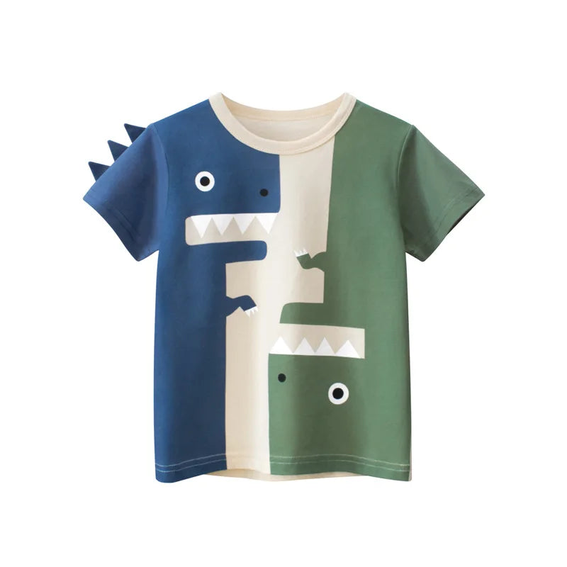 2024 Children 3D Cartoon Short T-Shirts Clothes for Boy 100% Cotton Short Sleeve Dinosaurs Cute Kids Casual Sport Top Tees
