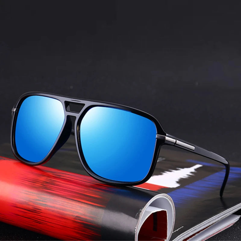 Polarized Sunglasses Men Fashion Double Bridge Square Frame Sun Glasses Brand Designer Unisex Driving Goggles Gafas De Sol UV400