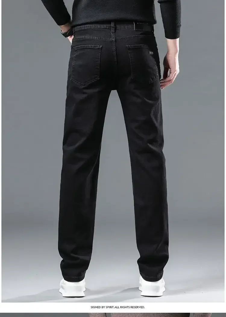 Amekaji Men Fashion  Slim Fit Jeans Male Elasticity Smart Casual Mid Classics Straight Denim Pants Wedding Party Black Trousers