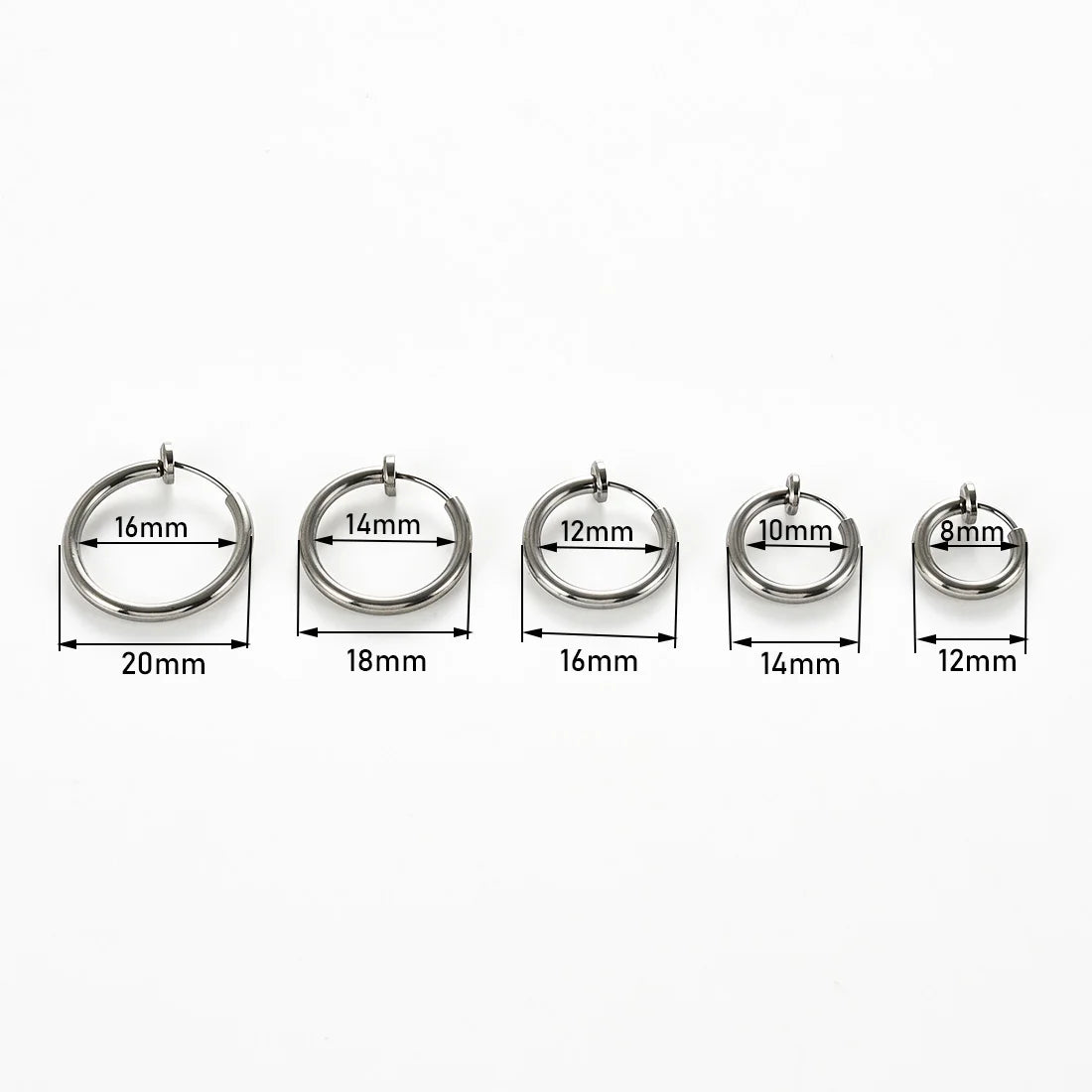 1Pair Stainless Steel Clip On Spring Hoop Earring For Men Women 12/14/16/18/20MM NonPierced Fake Cartilage Earring Jewelry Gift