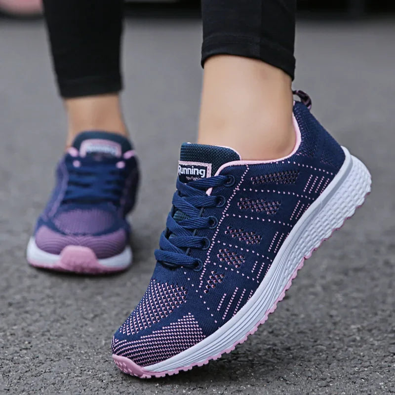 Women's Lace-up Casual Shoe Mesh Flat Shoes for Woman Summer Breathable White Sneakers Women's Vulcanized Sneakers Tenis Walking