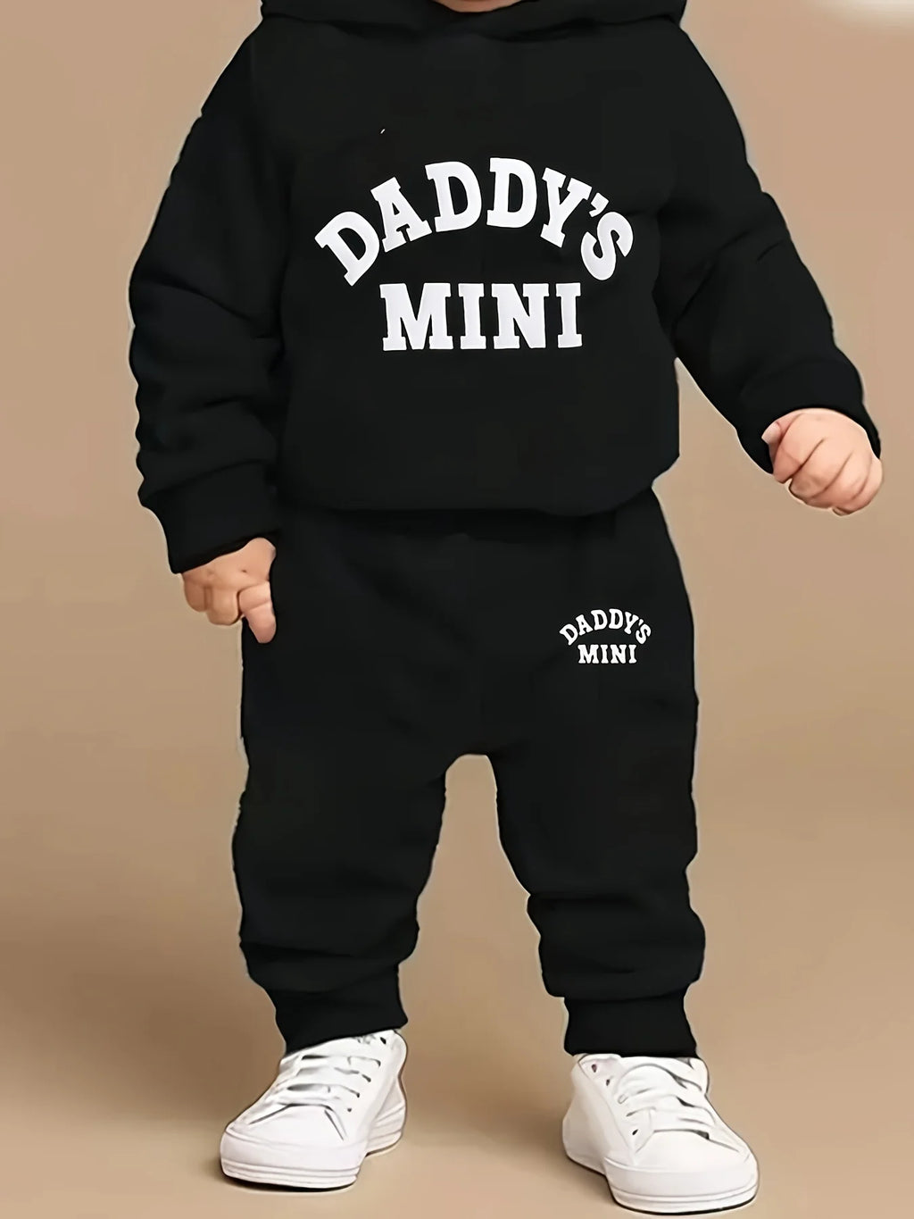 Newborn Baby Boy Fleece Sweatshirt And Fashion Casual Sports Pants Set 'Dad Little Baby' Print Autumn Winter Gift Set