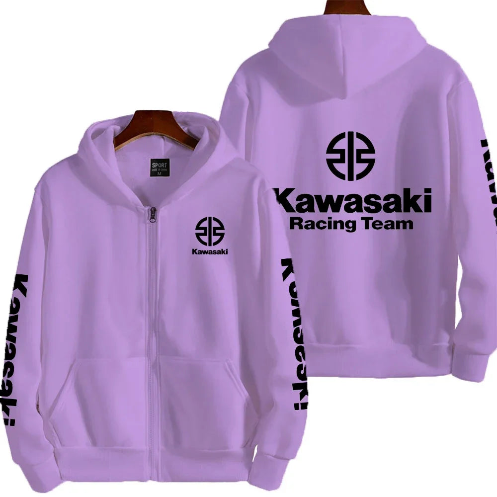Kawasaki Logo Racing Motorcycle Team Men Zip Up Hoodie Spring Autumn Fashion Man Sweater 2025 New Sport Woman Jacket Coats